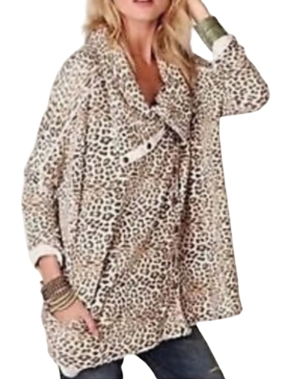 Leopard Print Oversized Snap Button Cardigan - Beige We The Free